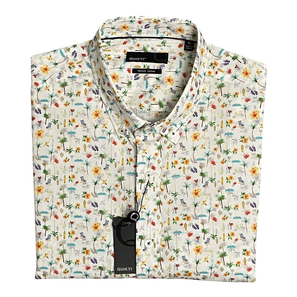 Quieti Shirt Men's XL Short Sleeve Button-Down Shirt Beach Theme Print NWT